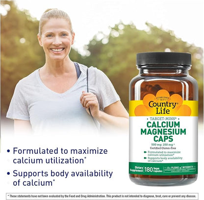 Country Life Target-Mins Calcium Magnesium Caps, 500mg: 250mg, 250mg, 180 180 Vegan