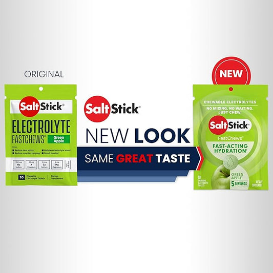 SaltStick Electrolyte FastChews Chewable Tablets | 120 Count - Green Apple | Salt Tablets for Runners, Sports Nutrition, Hydration Tablets, Electrolyte Chews | 12 Packets of 10 Tablets Each