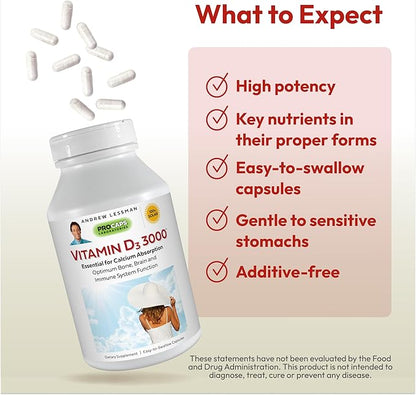 Andrew Lessman Vitamin D3 3000 IU 60 Capsules – High Potency, Essential for Calcium Absorption, Supports Bone Health, Healthy Muscle Function, Immune System and More. Small Easy to Swallow Capsules