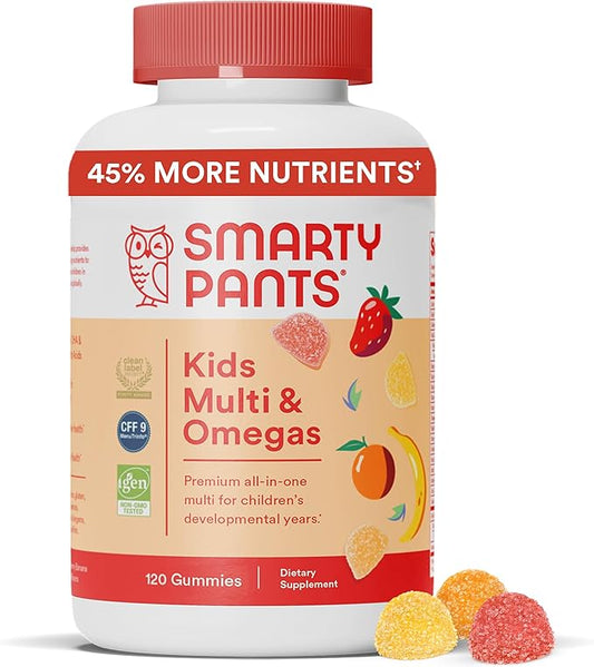 SmartyPants Kids Multivitamin Gummies: Omega 3 D3, C, B12, B6, B6, Vitamin 120 Count (30 Day