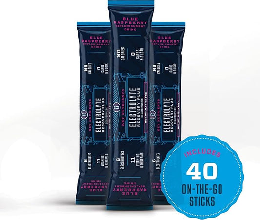 KEY NUTRIENTS Electrolytes Powder Packets - Delicious Blue Raspberry 40 Pack Hydration Packets - Travel Hydration Powder - Made in USA - No Sugar, No Calories, Gluten Free