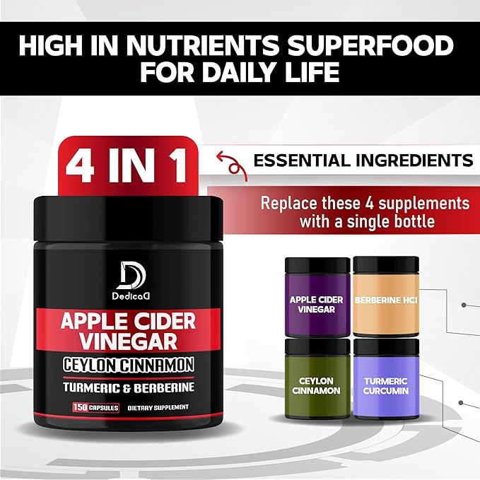 Apple Cider Vinegar Capsules 600mg Ceylon 300mg Turmeric 300mg & 300mg - 150 ACV