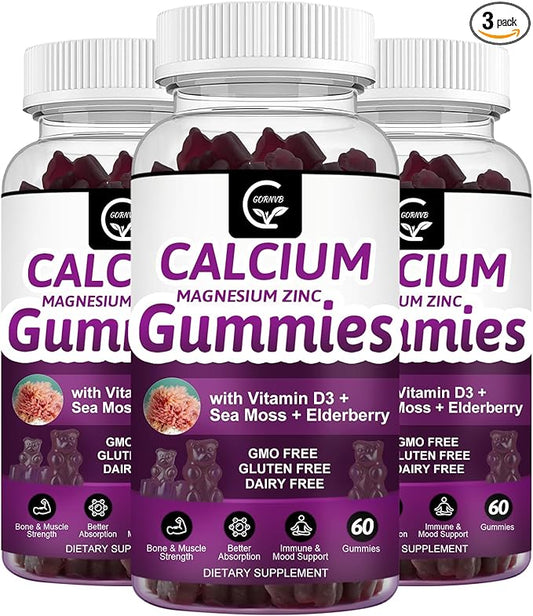 Calcium Magnesium Zinc Gummies with High 2:1 Ratio, D3 Sea Vegan-3 Pack