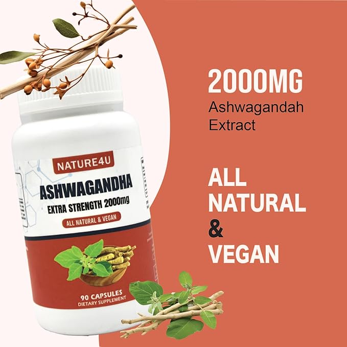 Ashwagandha Extra Strength, Ashwagandha Root Powder 2000mg, Natural 90 Vegan