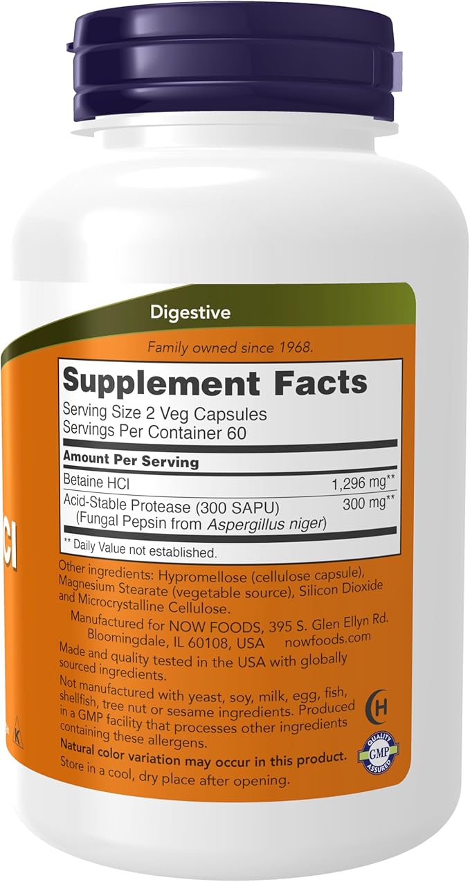 NOW Supplements, Betaine HCl 648 mg, 120 Veg