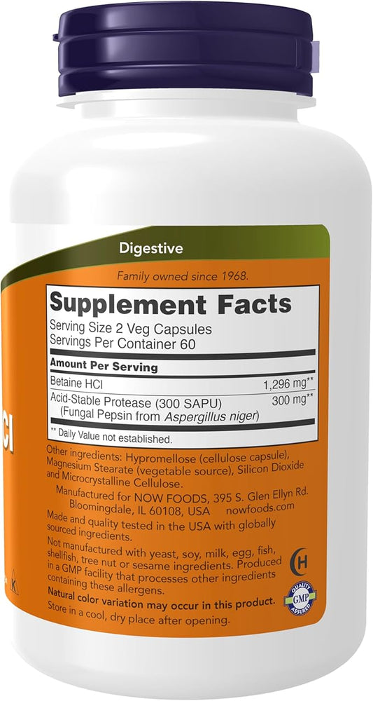 NOW Supplements, Betaine HCl 648 mg, 120 Veg
