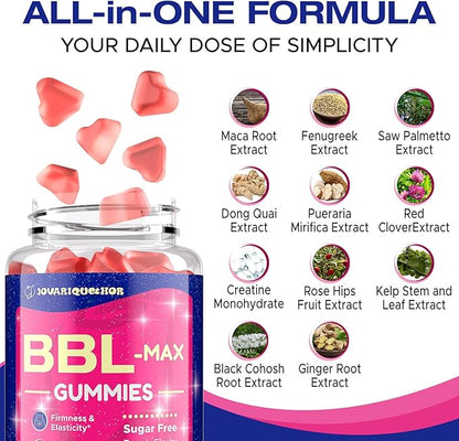 Booty Gummies for Butt Growth and HIPS - BBL Gummies for Bigger Butt - Bum Gummies with Multivitamins and Herbal Extracts for Natural Curves - Peach Flavor - 60 Gummies