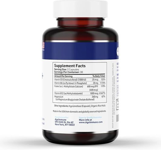 Vitamin B Complex 60 Capsules B6 20mg 20mg D3 D3 1000IU 1000IU Magnesium 260mg Methyl B12 1000mcg 1000mcg and 600mcg DFE.