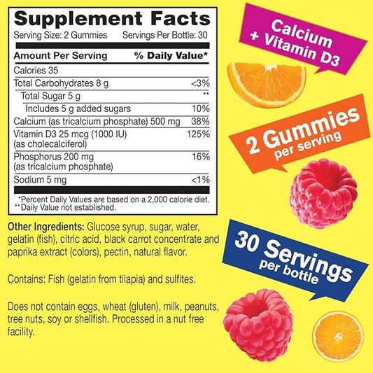 Calcium 500mg + Vitamin D3 1000 (25 mcg) 60 Gummies