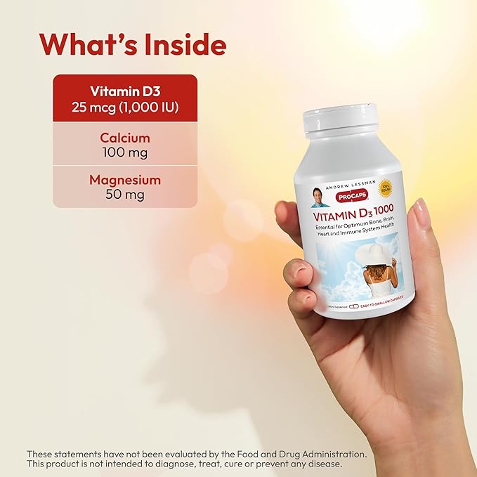 Andrew Lessman Vitamin D3 1000 IU 60 Capsules – High Potency, Essential for Calcium Absorption, Supports Bone Health, Healthy Muscle Function, Immune System and More. Small Easy to Swallow Capsules