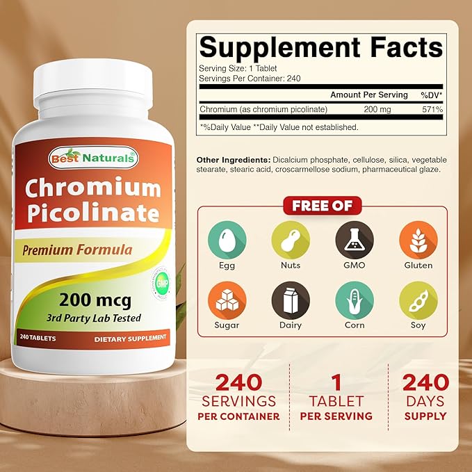 Best Naturals Chromium Picolinate 200 mcg 240 Tablets (240 Count (Pack of 3))