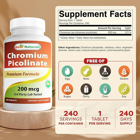 Best Naturals Chromium Picolinate 200 mcg 240 Tablets (240 Count (Pack of 3))