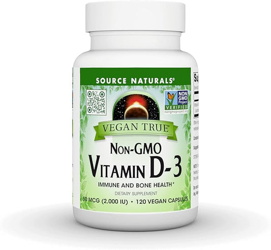 Source Naturals Vegan True, Non-GMO Vitamin D-3, Dietary Supplement for Immune and Bone Health*, 2,000 IU - 90 Capsules