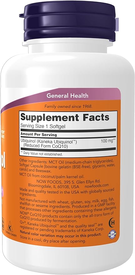 NOW Supplements, Ubiquinol 100 mg, High CoQ10), 120 120 Softgels