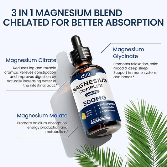 Triple Magnesium Complex Supplement-Liquid Magnesium Glycinate, 500mg with B6 for