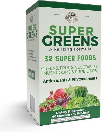 COUNTRY FARMS Super Greens Vegicaps, 32 60 Count, 30 Servings