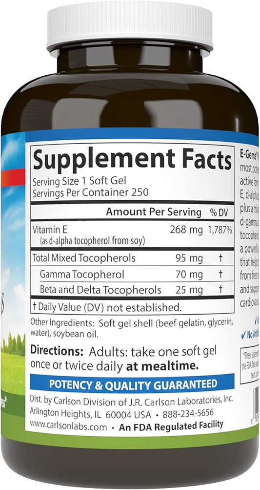 Carlson - E-Gems Plus, Natural Vitamin 400 IU, 250 soft