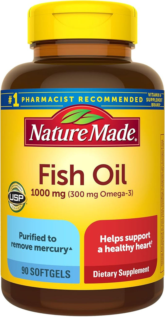 Nature Made Fish Oil 1000 mg 3 Fish 3 Supplement 90 Softgels, 45 Day