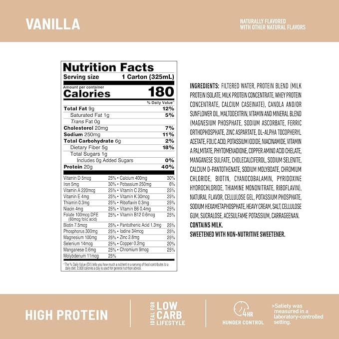 SlimFast Protein Shake, Vanilla- 20g Protein, 24 Vitamins 12 Count 1)