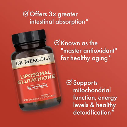 Dr. Mercola Liposomal Glutathione, 30 Servings (60 Capsules), 350 mg