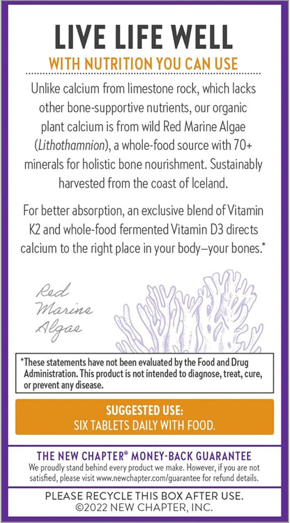 New Chapter Calcium Supplement D3+K2, 70+ 70+ Trace 120 ct