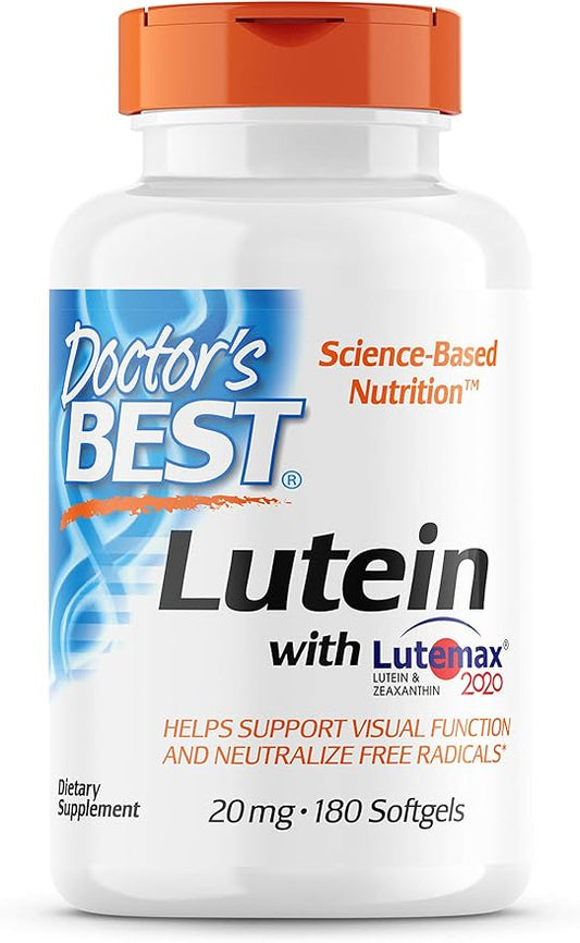 Doctor's Best Lutein Featuring Lutemax, Non-GMO, 20 mg, 180 Softgels