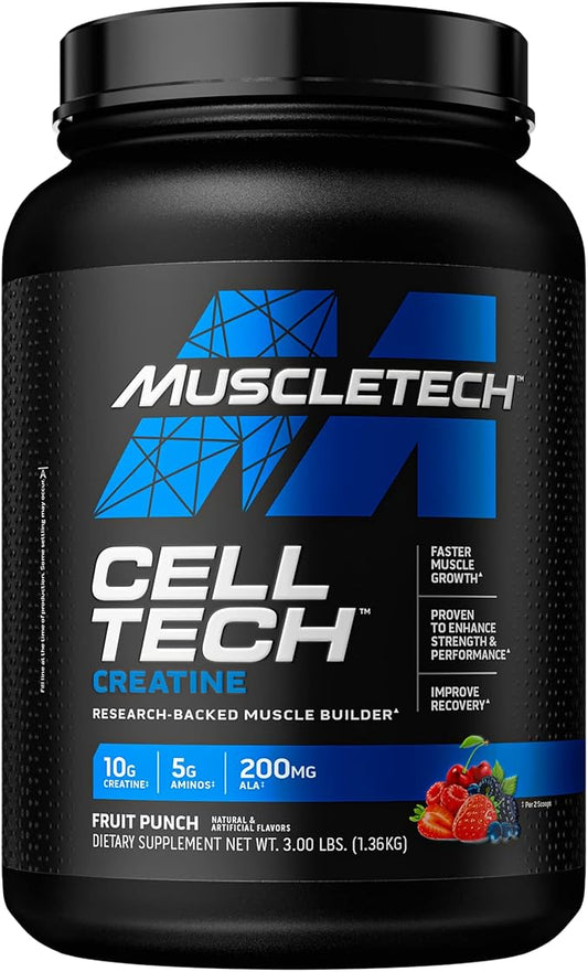 Creatine Monohydrate Powder MuscleTech Cell-Tech Creatine Post Workout Recovery Drink Muscle Builder For Men & Women Muscle Building Supplements Fruit Punch, 3 lbs (27 Serv)