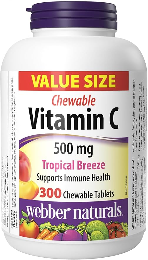 Webber Naturals Vitamin C, 300 Chewable 500 mg