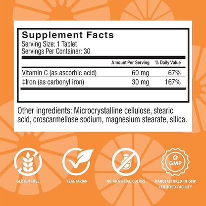 Celebrate Vitamins Bariatric Iron with Vitamin C Non-Chewable Tablets, 30 mg Iron - 90 Count