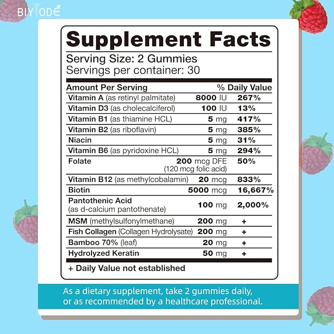 Biotin Gummies for Hair, Skin, & Nails 5,000mcg Per Women.60 Gummies,30 Gummies,30 Day
