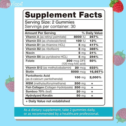 Biotin Gummies for Hair, Skin, & Nails 5,000mcg Per Women.60 Gummies,30 Gummies,30 Day