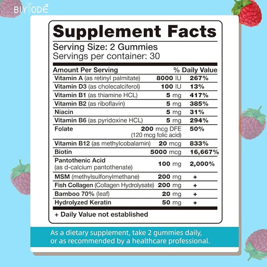 Biotin Gummies for Hair, Skin, & Nails 5,000mcg Per Women.60 Gummies,30 Gummies,30 Day