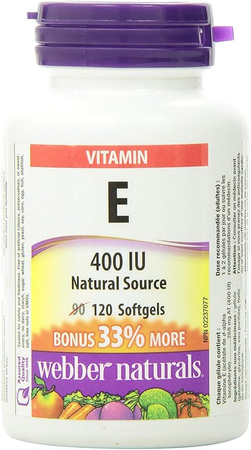 Webber Naturals Vitamin E Natural Source 400 IU-120 IU-120 Softgels (2 Bottles)