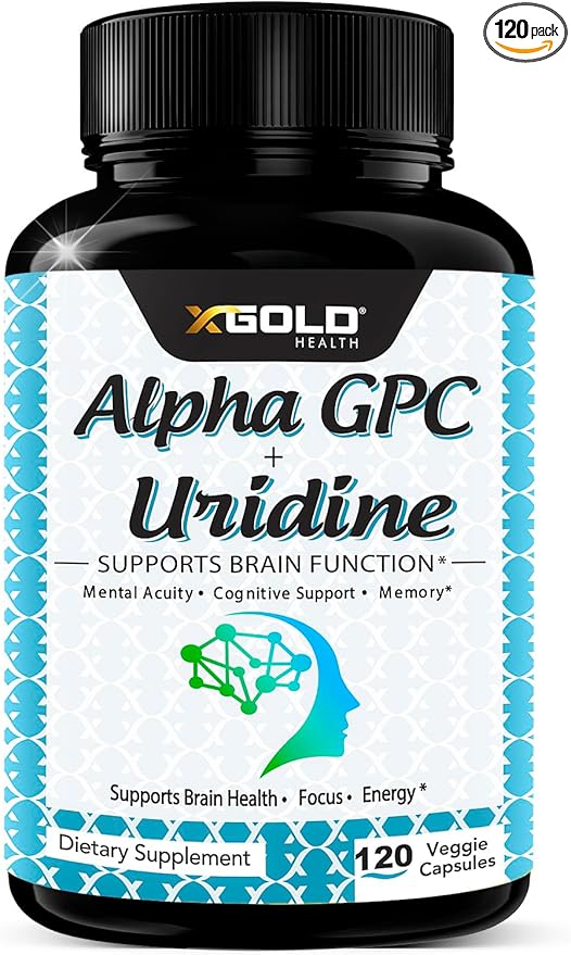 Alpha GPC Choline 600mg + Uridine 300mg-2-in-1 Nootropic -120 Veggie