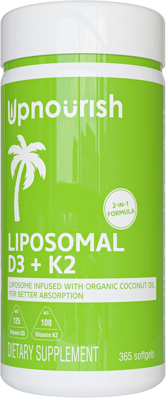 UpNourish Liposomal D3 & K2 MK-7, 5000 IU 125 mcg D3 and 100 mcg k2 with 365 Mini