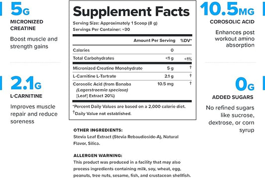 LEGION Recharge Post Workout Supplement - All Natural Muscle Builder & Recovery Drink with Micronized Creatine Monohydrate Naturally Sweetened & Flavored (Unflavored, 30 Serving (Pack of 1)