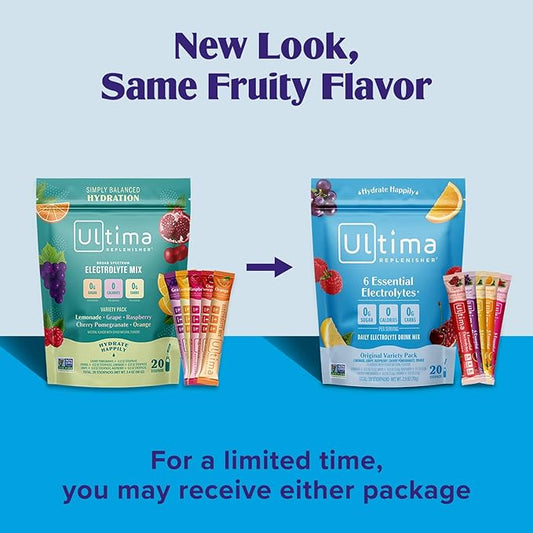 Ultima Replenisher Daily Electrolyte Powder Drink Mix – Original Variety, 20 Stickpacks – Hydration Packets with 6 Electrolytes and Minerals – Keto Friendly, Vegan, Non-GMO and Sugar-Free