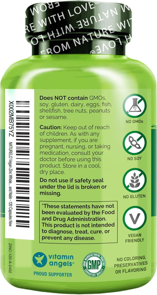 NATURELO Vegan Zinc Whole Food Complex 120 Capsules