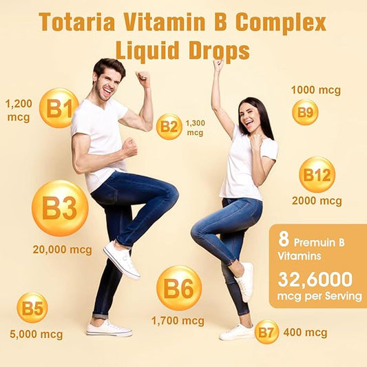 Totatria Vitamin B Complex Liquid Drops 32,6000mcg per B1, B2, B2, B3(Niacin), B3(Niacin), B5, B5, B6, B6, B7(Botin), B7(Botin), B9, B9, B12 B12 for 2 FL.OZ