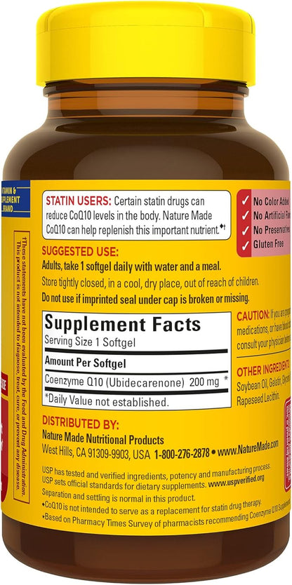 Nature Made CoQ10 200mg, Dietary Supplement 80 Softgels, 80 Day