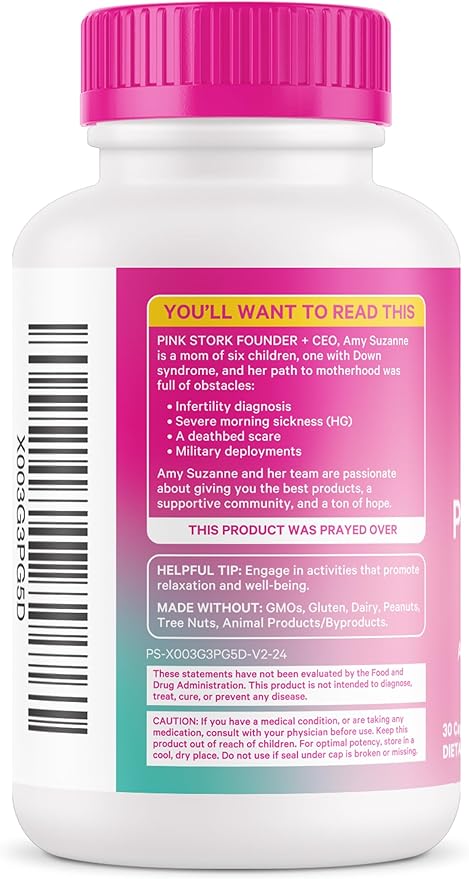 Pink Stork Probiotics for Postnatal Women - 30 Billion CFUS with Ashwagandha and Chamomile, Postpartum Essentials for Hormone Balance, Mood Support, Gut Health, Digestive Wellness, 30 Capsules
