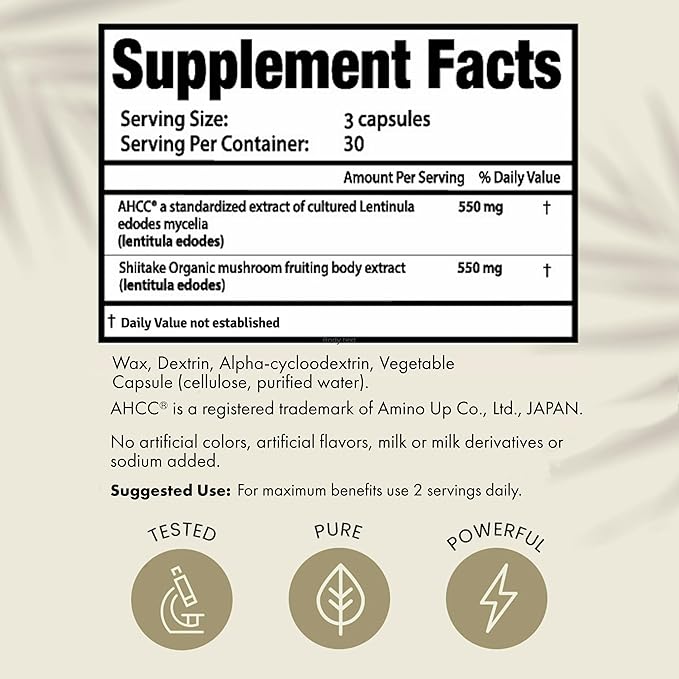 Premium AHCC & Shiitake Mushroom 1100 mg per Serving Supplement, Natural Immunity Booster, Maintains Natural Killer Cell Activity | AHCC is Proven in 30+ Studies | 60-Day Supply, 2-Pack