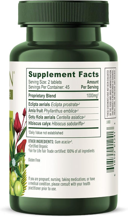 Banyan Botanicals Healthy Hair Tablets – Organic Hair Supplement with Amla & Bhringaraj – Ayurvedic Hair Care for Healthy, Thick & Lustrous Hair* – 90 Tablets – Non GMO Sustainably Sourced Vegan