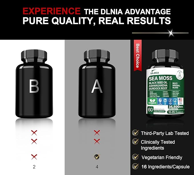 16-in-1 Organic Sea Moss 17500mg Ashwagandha 5000mg Black 4000mg Turmeric 5000mg Bladderwrack D3 with