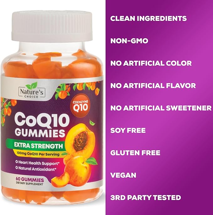 CoQ10 100mg Gummies 3X Better Q10 Vitamins, 10 Supplements, 60 CoQ10 CoQ10 Gummies