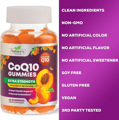 CoQ10 100mg Gummies 3X Better Q10 Vitamins, 10 Supplements, 60 CoQ10 CoQ10 Gummies