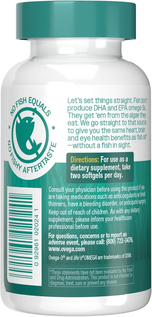OVEGA-3 Plant-Based Omega-3 from Algal Oil 500mg, Supports 60 Count
