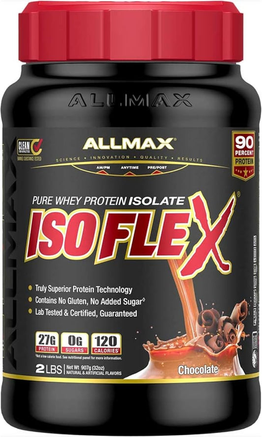 ALLMAX ISOFLEX Whey Protein Isolate, Chocolate - 2 lb - 27 Grams of Protein Per Scoop - Zero Fat & Sugar - 99% Lactose Free - Gluten Free & Soy Free - Approx. 30 Servings
