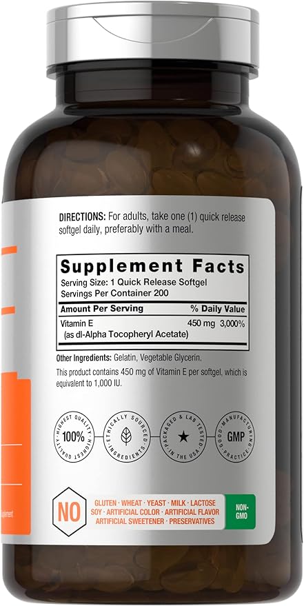 Horbäach Vitamin E 1000 IU Softgel Capsules 200 Count