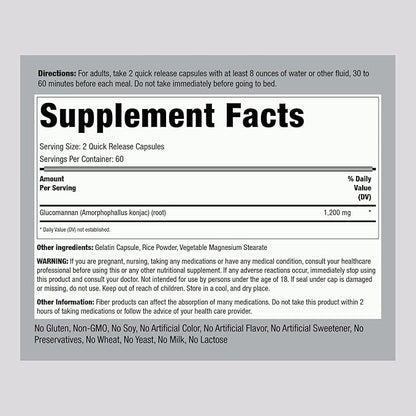Piping Rock Glucomannan Capsules 600mg 120 Count